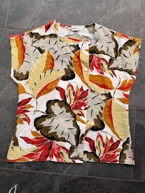 Judy Bond vintage short-sleeve button-front top floral fall rustic orange yellow
